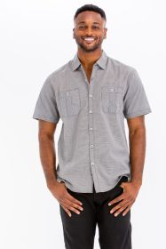 Mens Short Sleeve Button Down Shirt (Color: Black, size: 2XL)