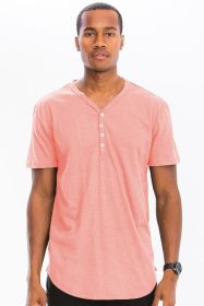 SHORT SLEEVE 4 BUTTON HENLEY SHIRT (Color: Pink, size: 2XL)
