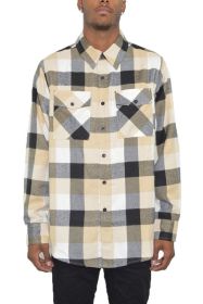 Weiv Long Sleeve Checkered Flannel (Color: sand black, size: L)