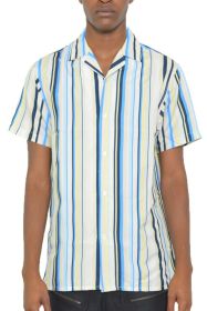 Mens Short Sleeve Button Down (Color: BLUE YELLOW, size: XL)