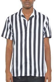 MENS SHORT SLEEVE STRIPED BUTTON DOWN PRINT SHIRT (Color: MULTI, size: M)