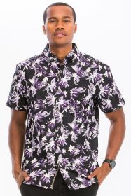 Weiv Mens Print Hawaiian Button Down Shirt (Color: Black, size: 3XL)
