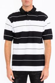 Old School Pique Polo Shirt (Color: BLACK WHITE, size: 3XL)