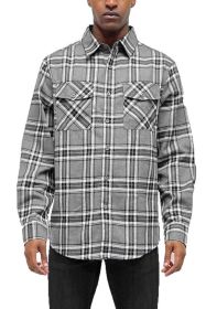 LONG SLEEVE FLANNEL FULL PLAID CHECKERED SHIRT (Color: GREY BLACK, size: 3XL)