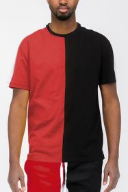 TWO TONE COLOR BLOCK SHORT SLEEVE TSHIRT (Color: RED BLACK, size: M)